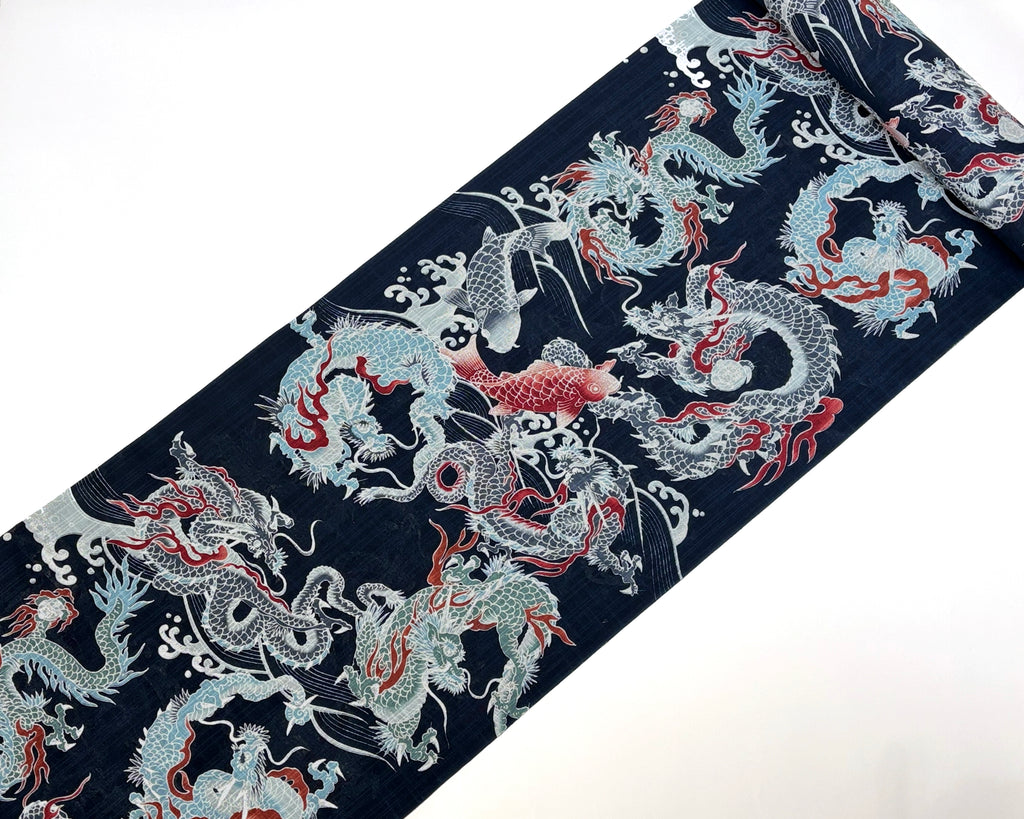 誉田屋源兵衛 浴衣 反物 497 龍舞皇帝 紺 綿麻 龍舞皇帝 黒（誉田屋源兵衛）：浴衣