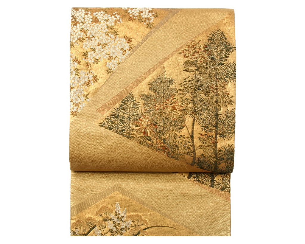 袋帯 白地に金糸の祝い帯 鶴 扇 お正月 初釜女性着物おまとめページ - 帯