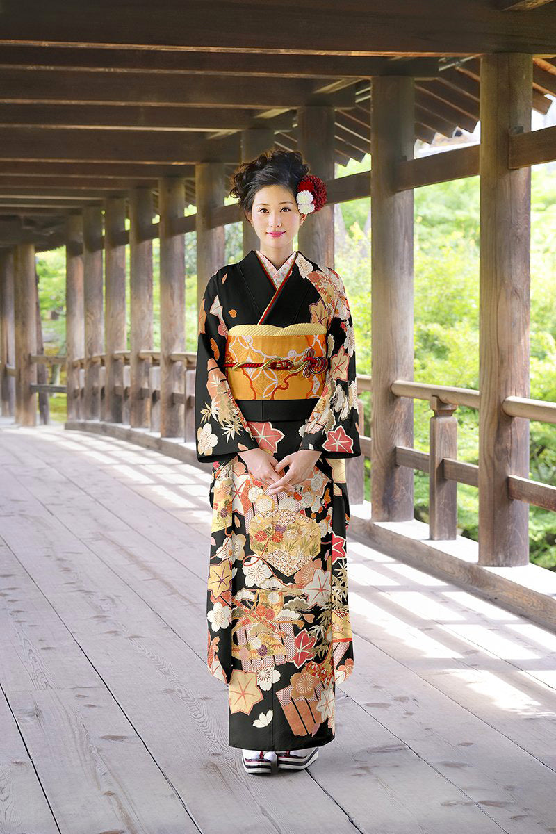 fs129st 極美品 ちりめん 振袖 正絹 共八掛